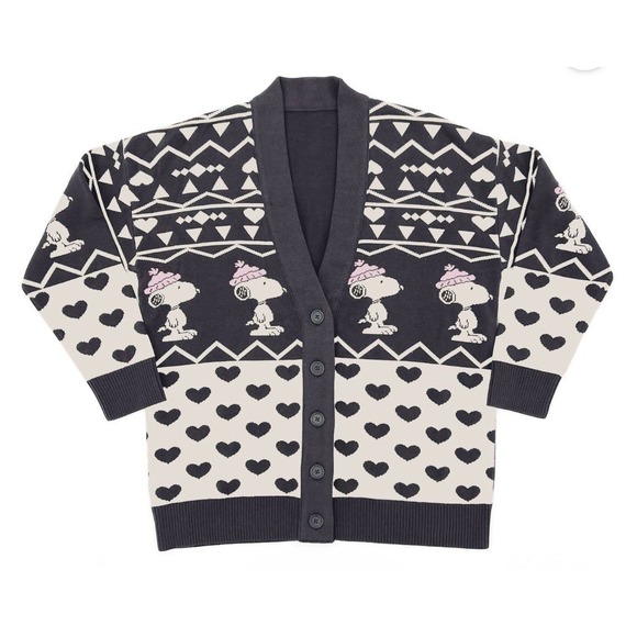 Peanuts Snoopy Sweaters - Women's Peanuts Snoopy Cardigan Sweater Large Button Up Vneck